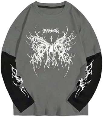 MLAFE Goth Long Sleeve Top Y2K Thorn Cross Print T-shirt Large